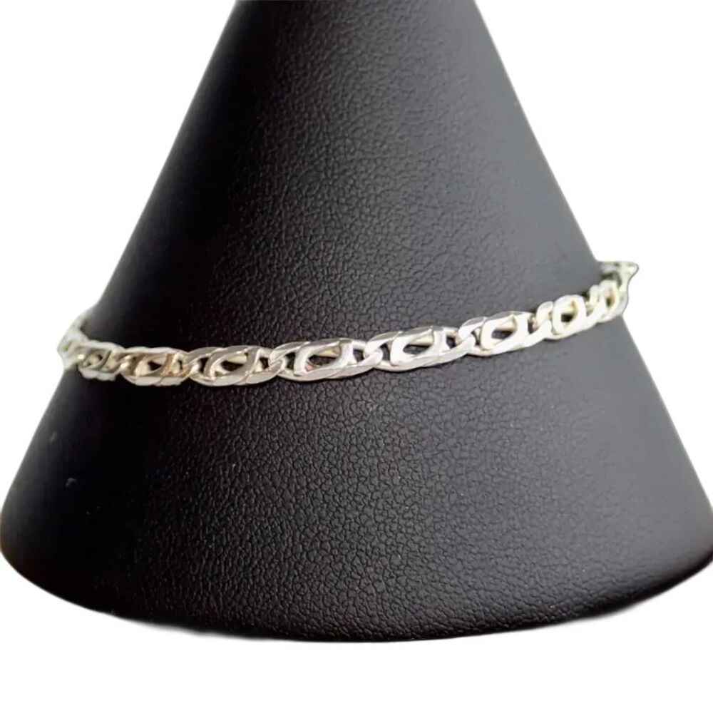 Italian Sterling Silver Signed  890 AR Chain Link Bracelet 6 grams Italy 7.5"